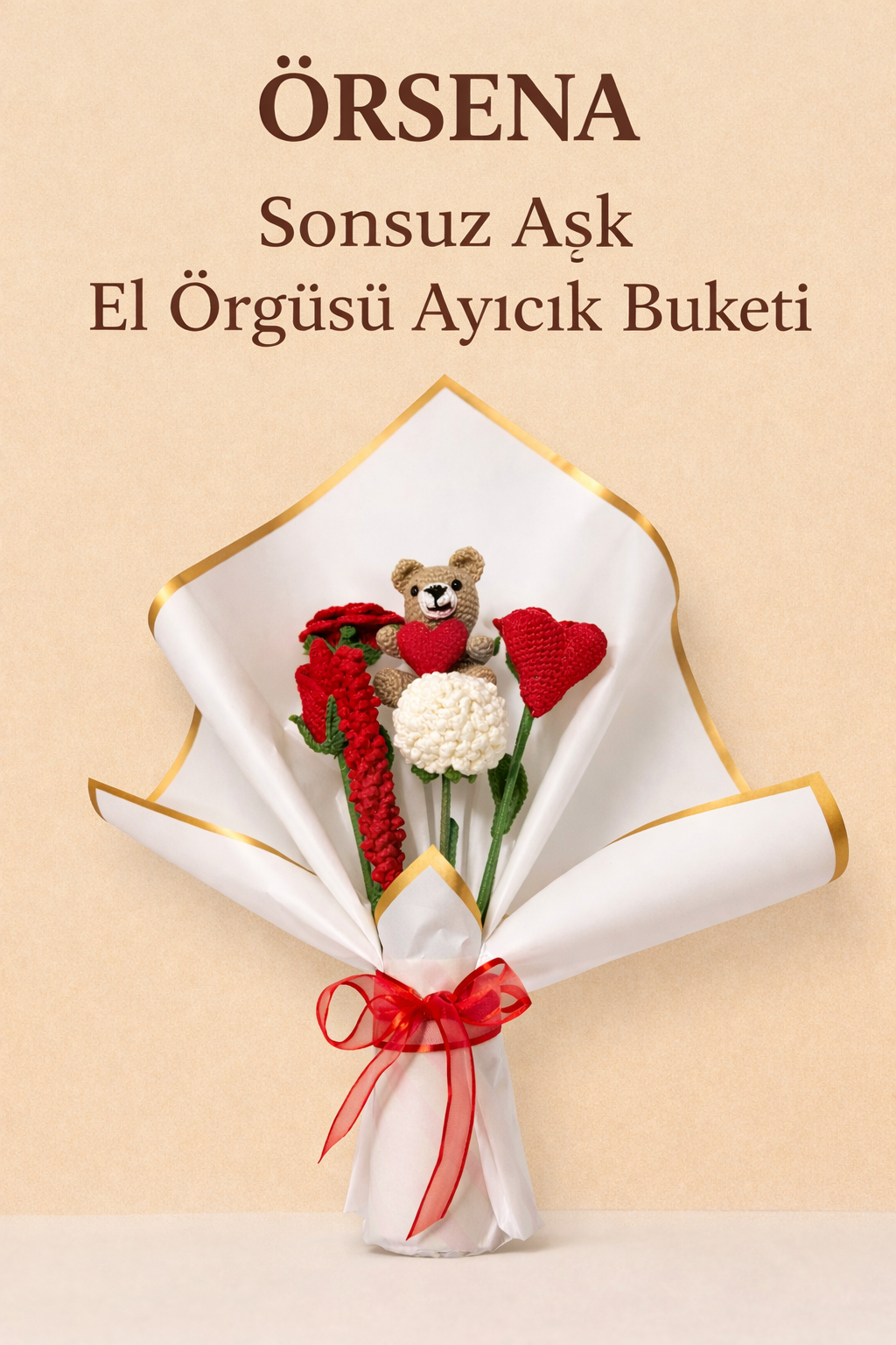 Sonsuz Aşk El Örgüsü Ayıcık Buketi
