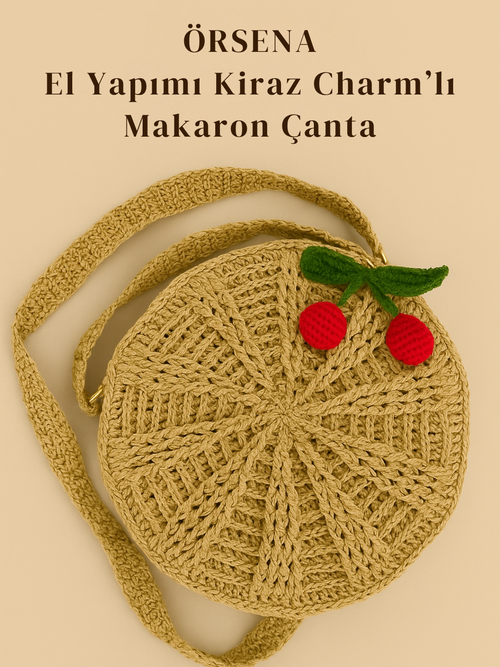 El Yapımı Kiraz Charm'lı Makaron Çanta