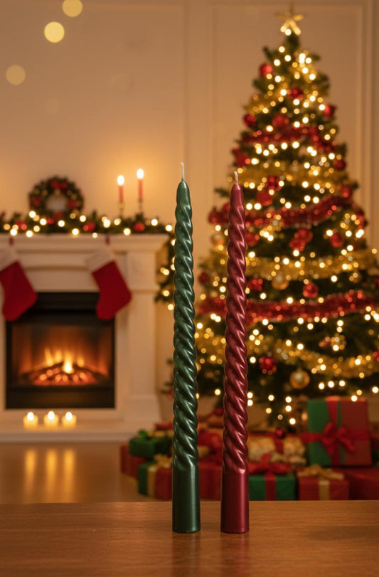 Örsena x Mumhanem Burgulu Şamdan Mum Seti (2’li) – Yılbaşı Yeşil & Bordo